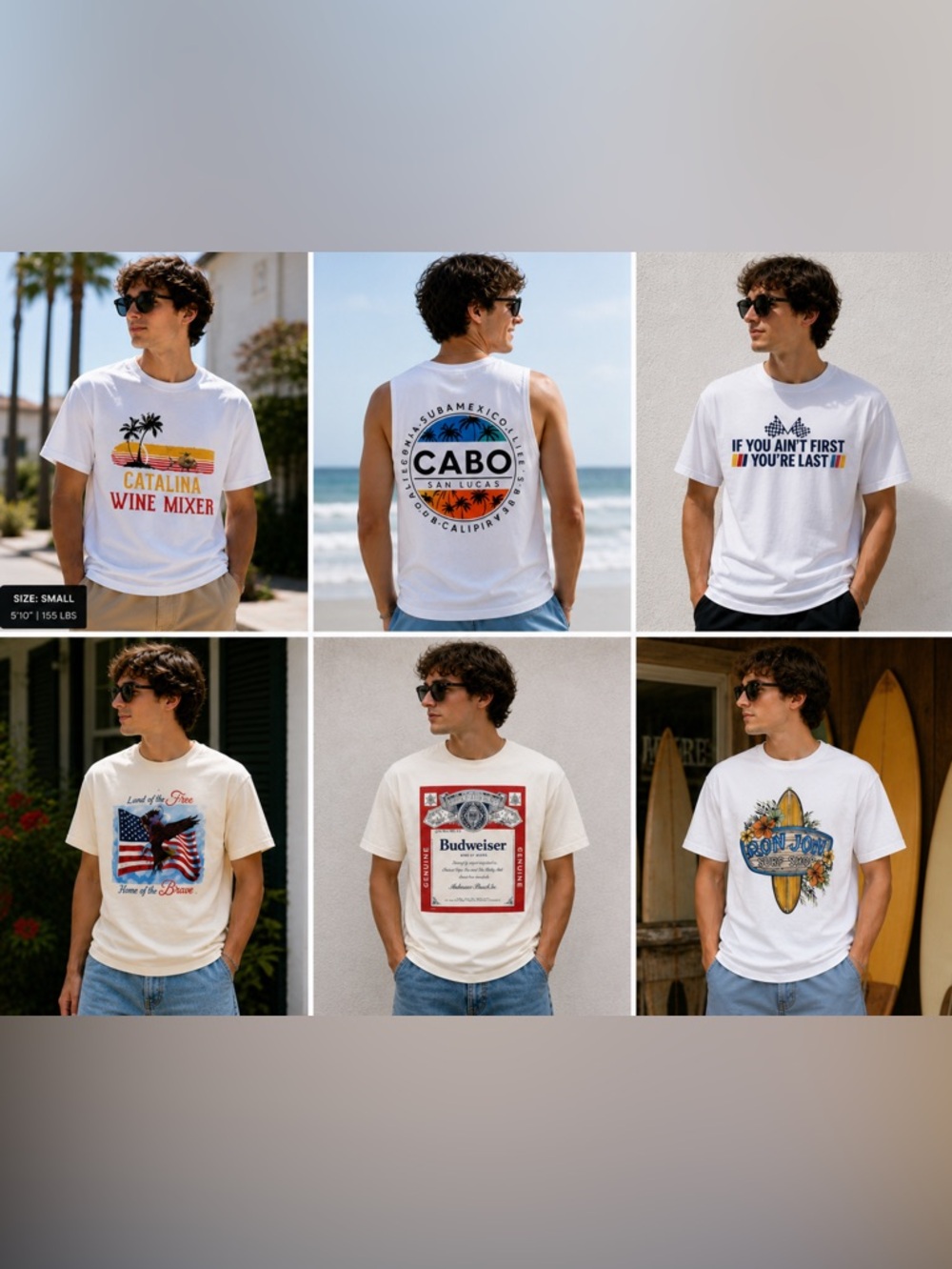 Men's Small  White/Cream Graphic T-Shirt - Casual Printed Crewneck - PRICE EACH